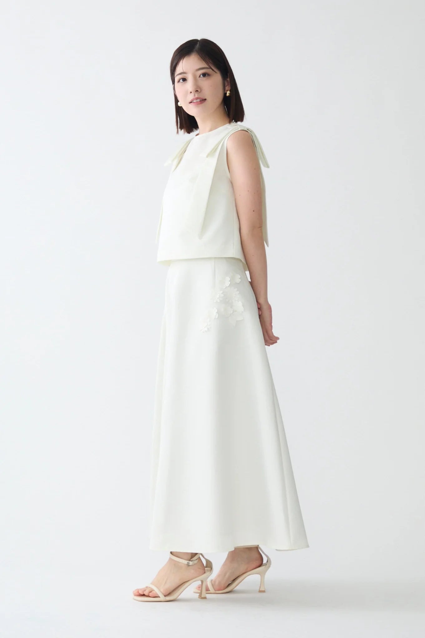 Bouquet grosgrain circular skirt(White)