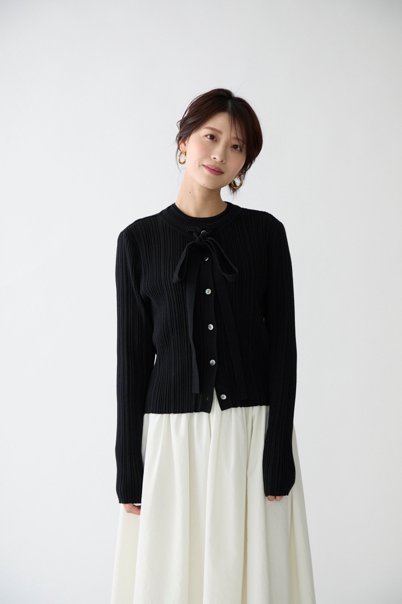 Bowtie rib ensemble knit(Black)