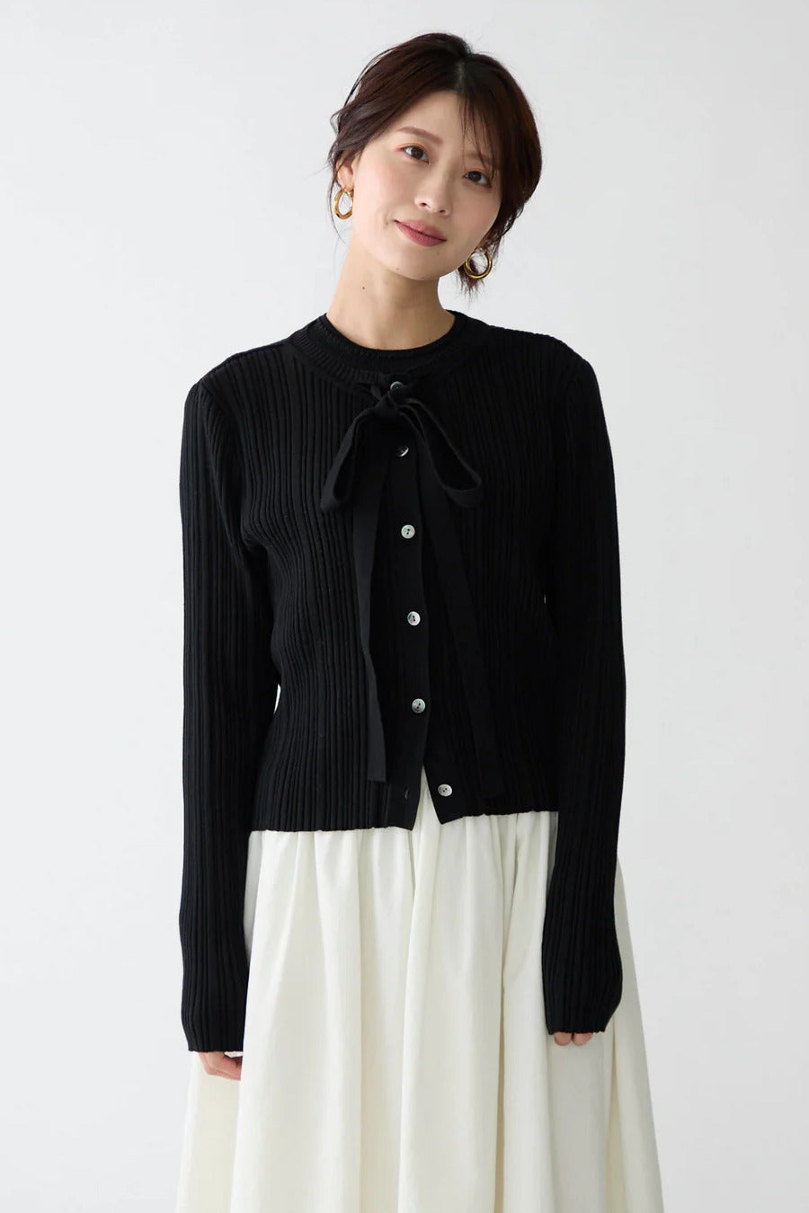 ※カーディガンのみBowtie rib ensemble knit(Black) カーディガンのみBowtie rib ensemble knit(Black) 【公式通販】