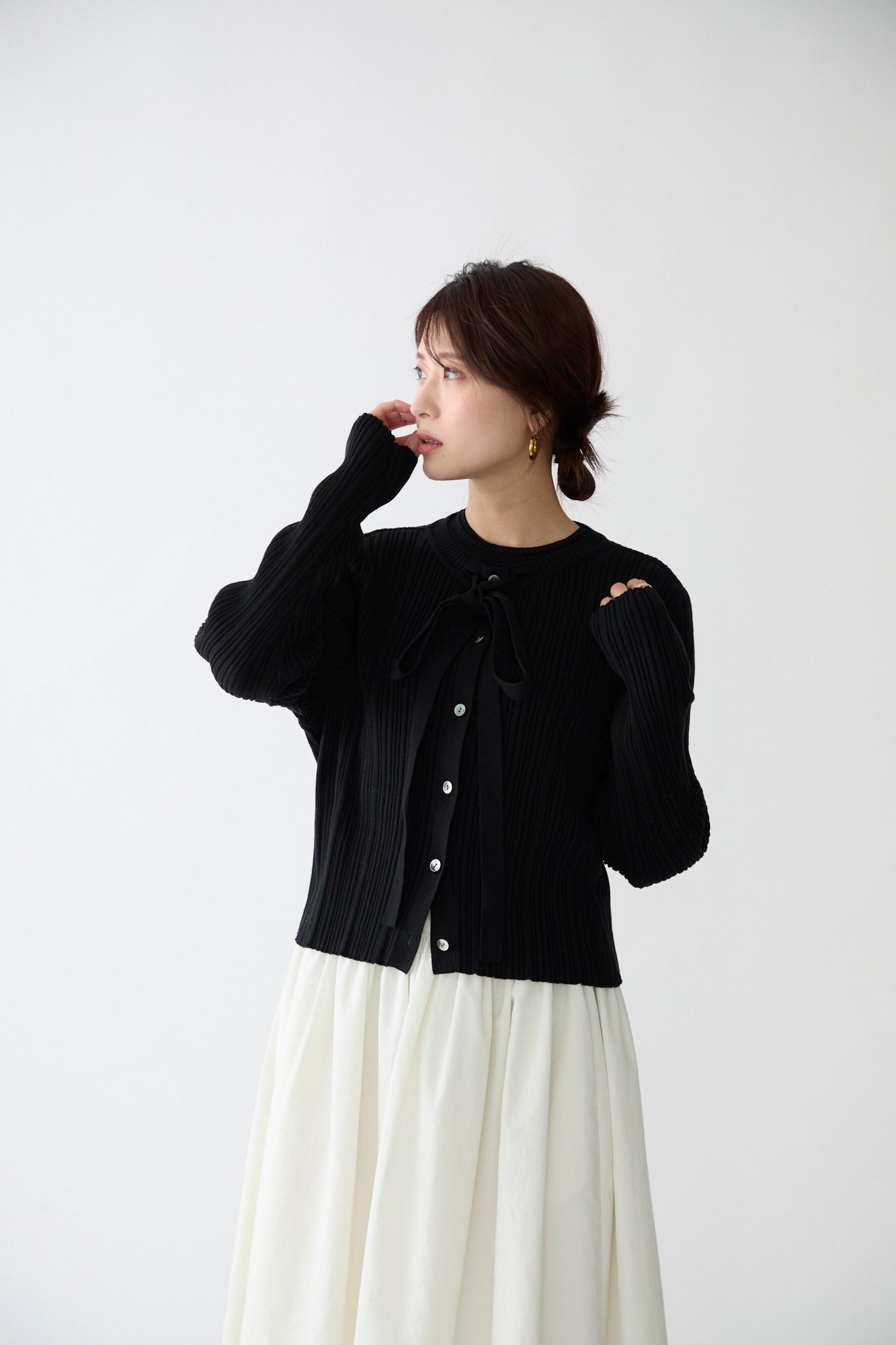 Bowtie rib ensemble knit(Black)