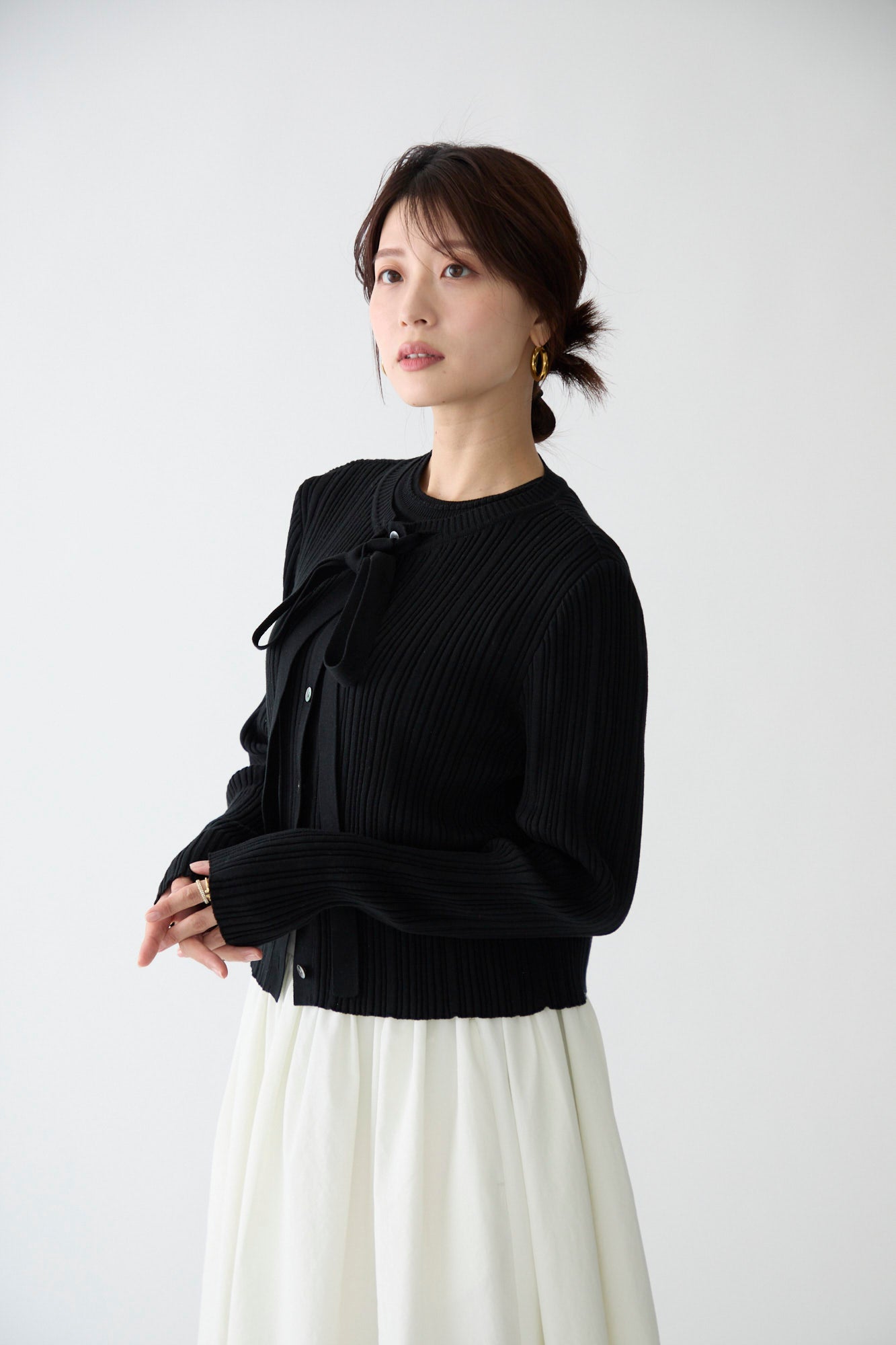 Bowtie rib ensemble knit(Black)