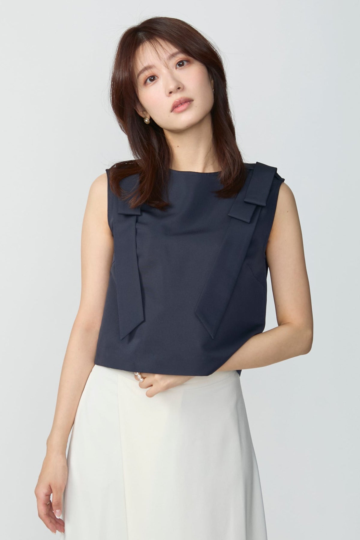 2way ribbon grosgrain tops(Navy)