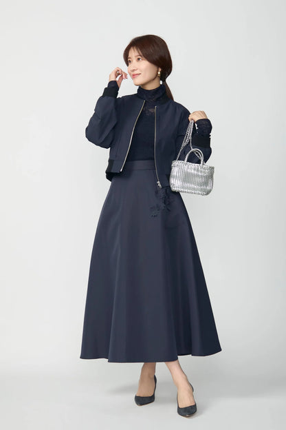 Bouquet grosgrain circular skirt(Navy)