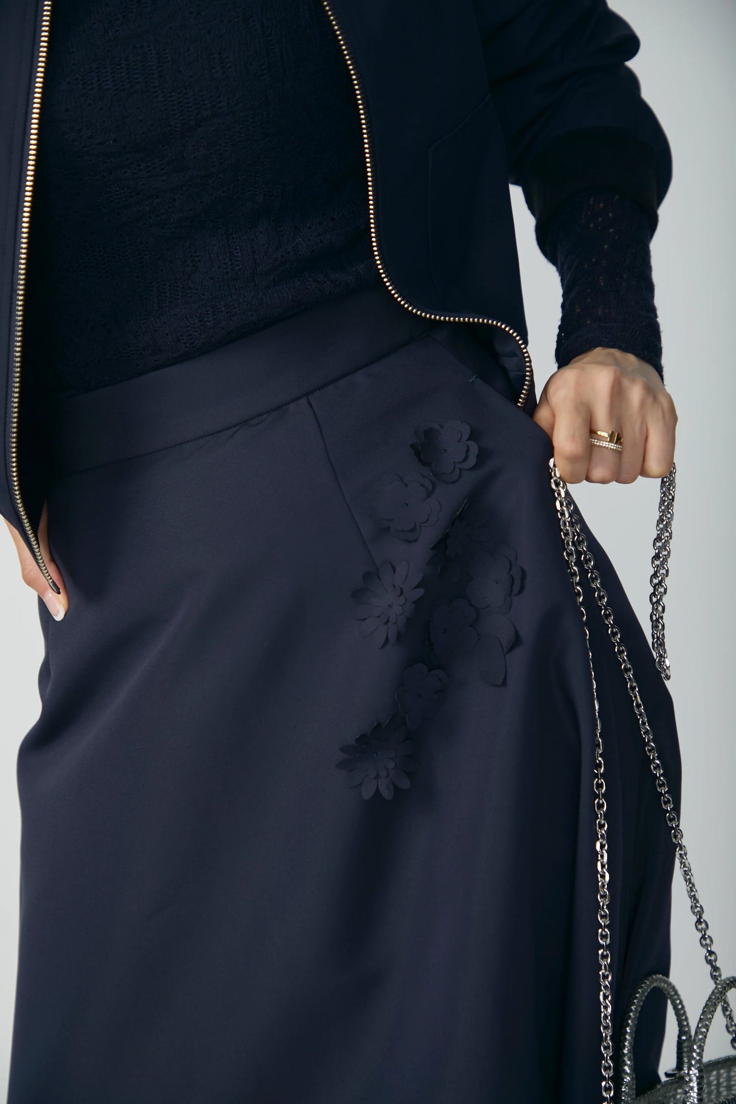 Bouquet grosgrain circular skirt(Navy)