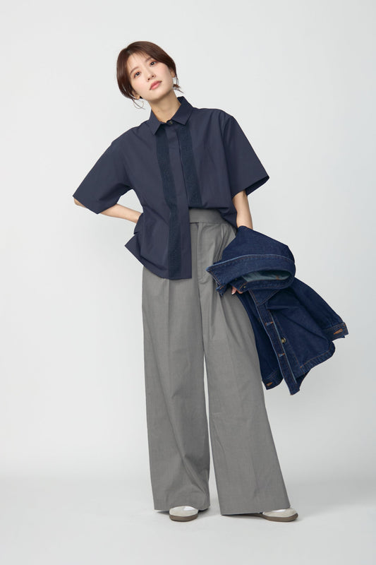 Belted wide pants (Light gray)