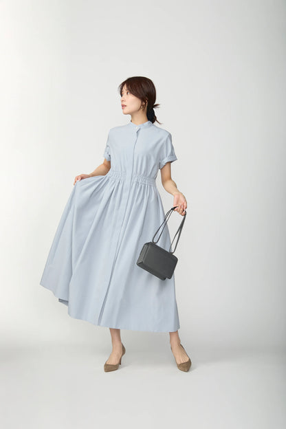 Shirring shirt dress(Blue gray)