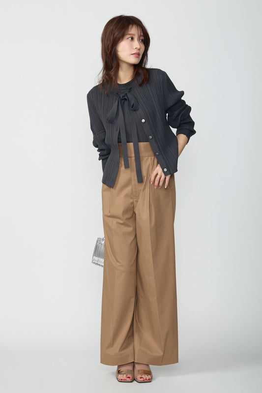 Belted wide pants (Beige)