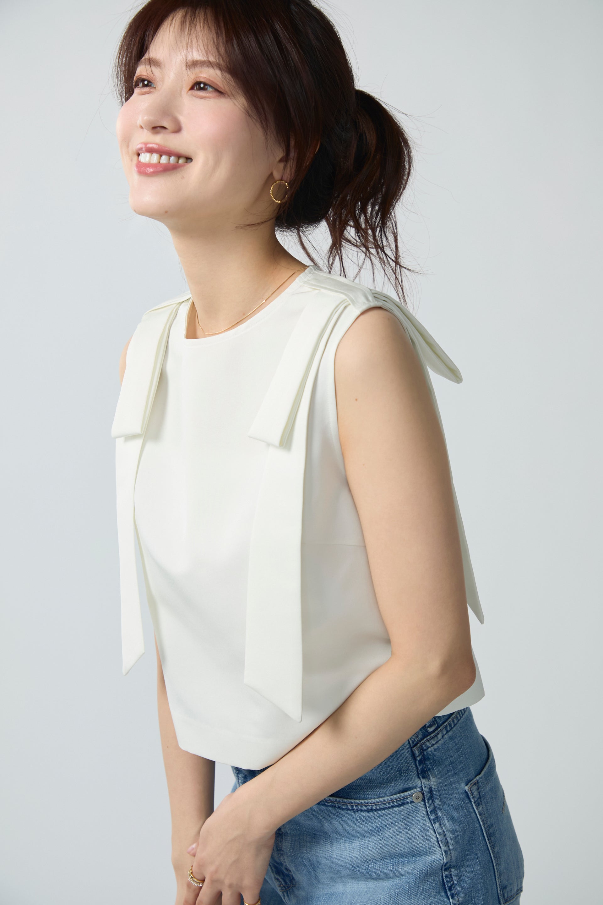 2way ribbon grosgrain tops(White) – Audire
