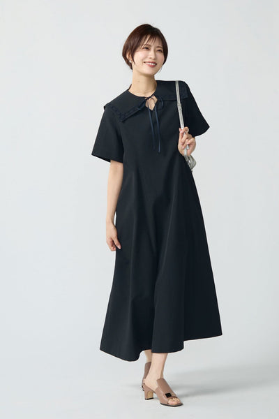Comfort sailor-collar dress (Dark navy) – Audire