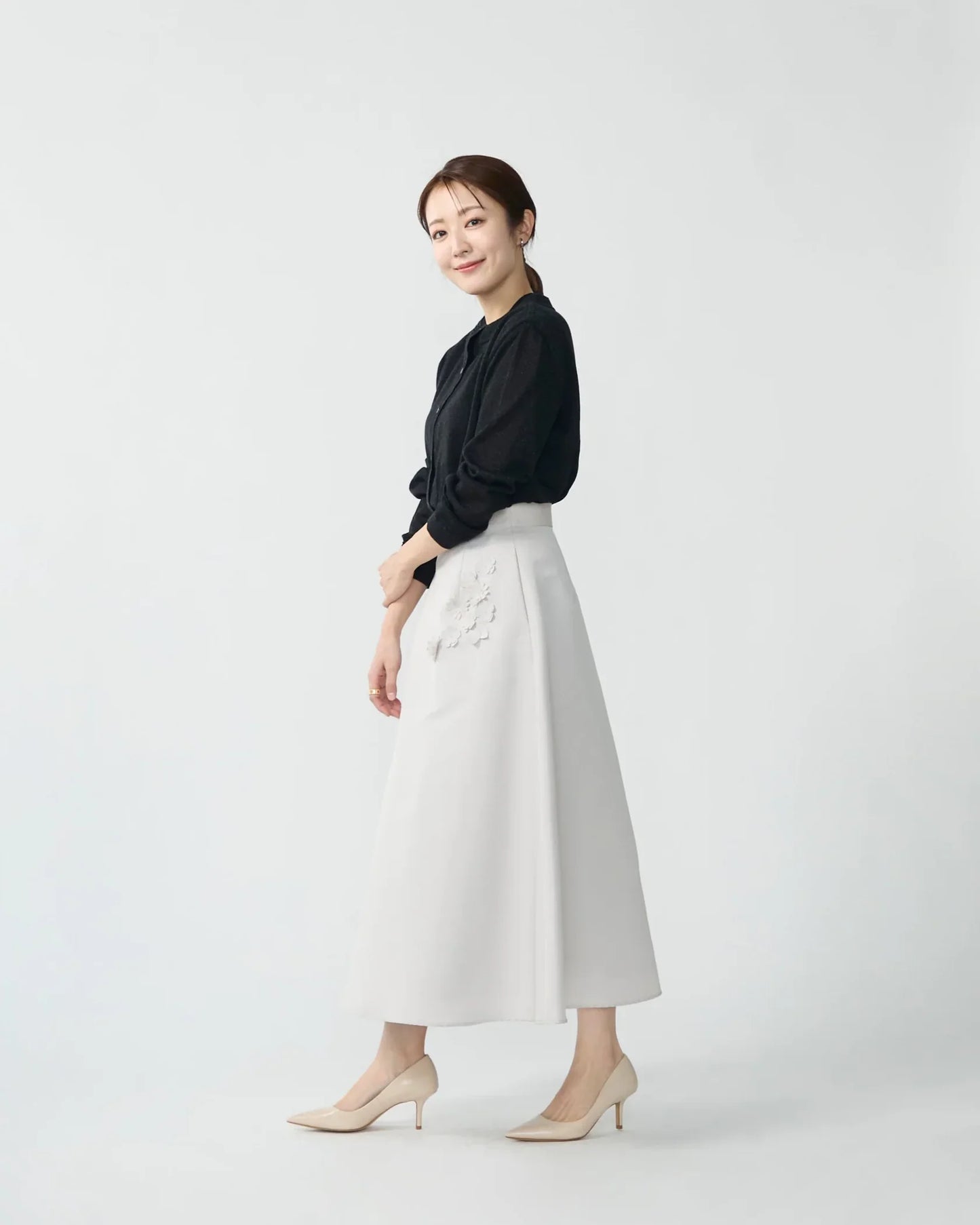 Bouquet grosgrain circular skirt(Beige)