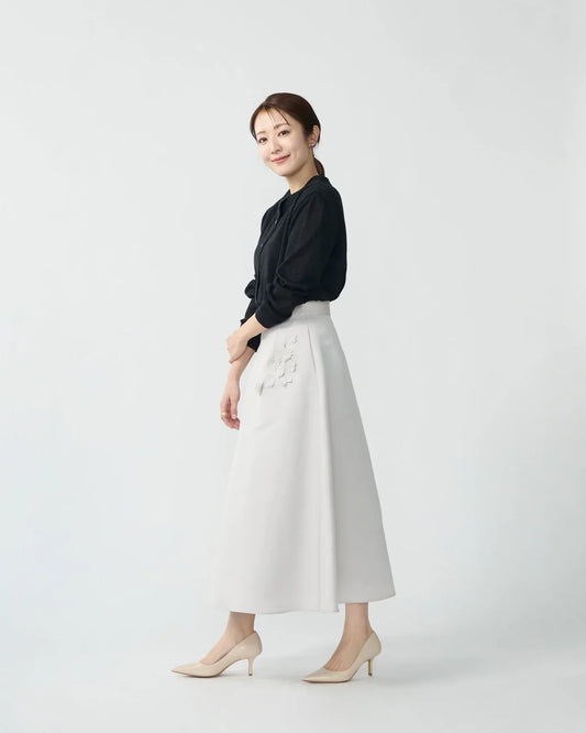 Bouquet grosgrain circular skirt(Beige)