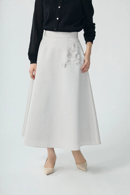 Bouquet grosgrain circular skirt(Beige)