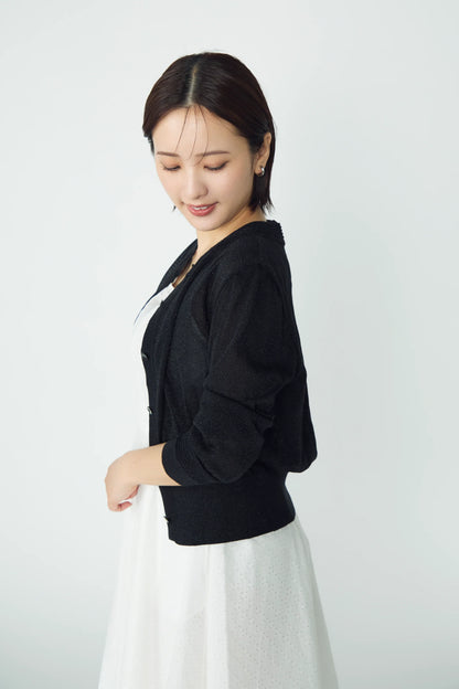 Slight glitter sheer cardigan (Black)
