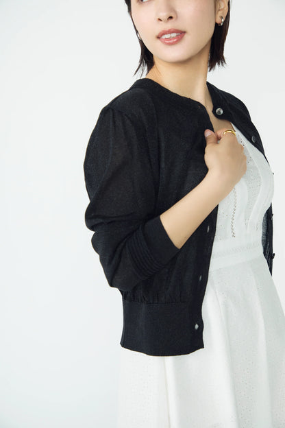 Slight glitter sheer cardigan (Black)