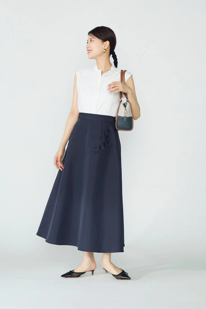 Bouquet grosgrain circular skirt(Navy)