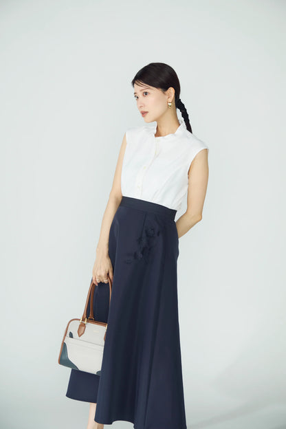 Bouquet grosgrain circular skirt(Navy)