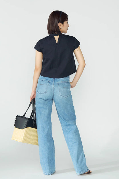 Blooming jacquard tops(Navy)