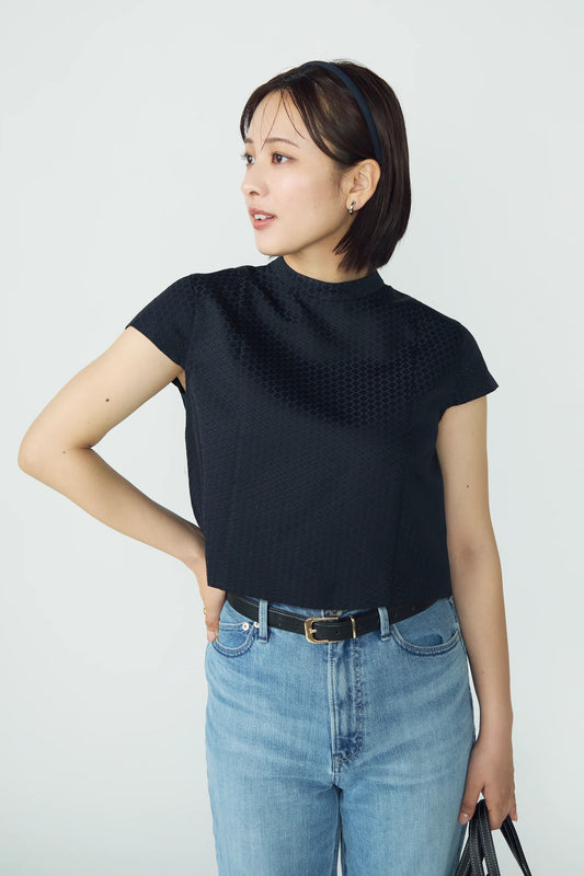 Blooming jacquard tops(Navy)