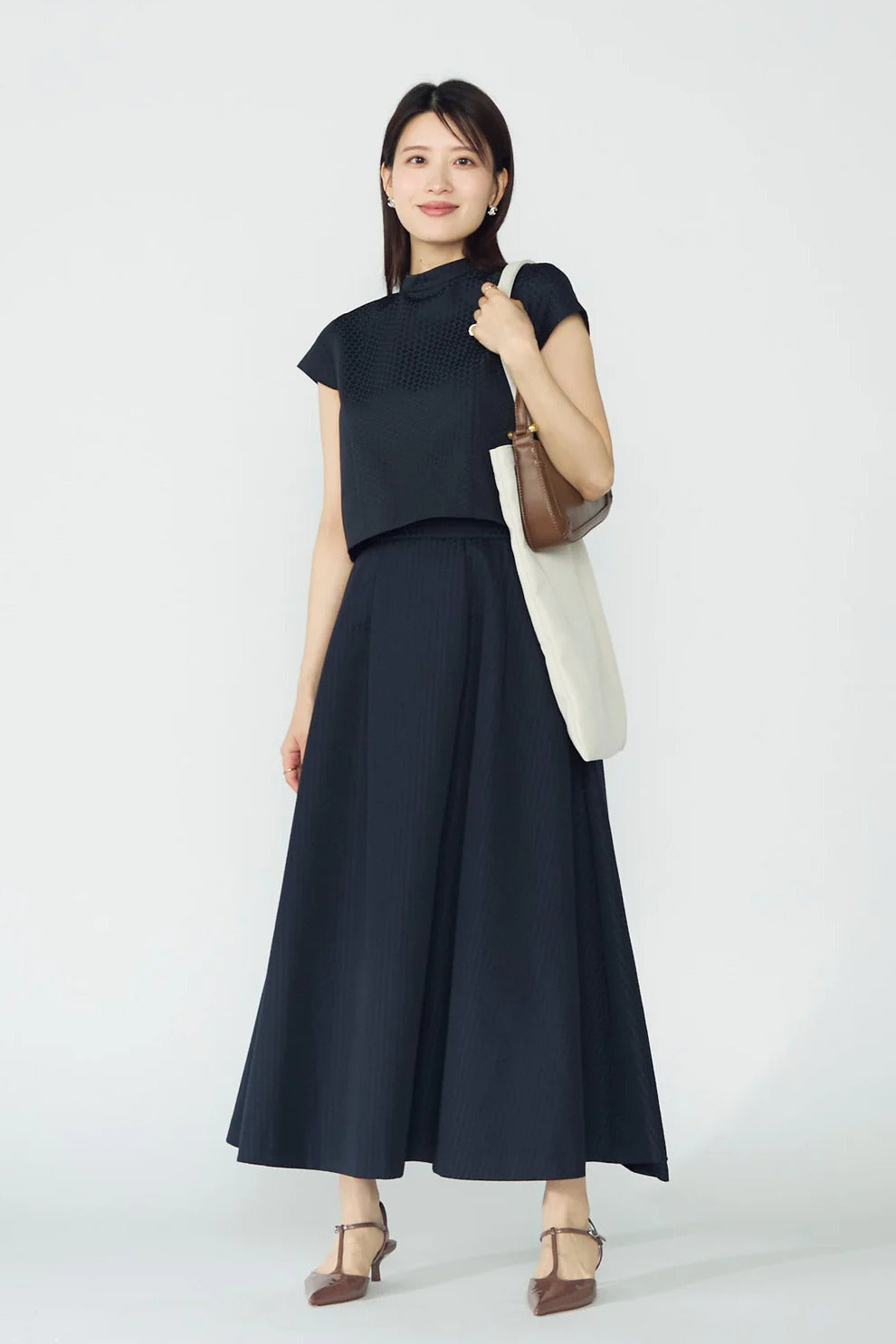 Blooming jacquard tops(Navy)