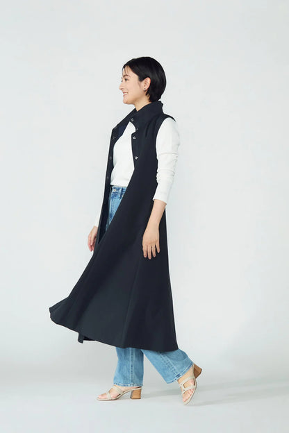 Stand neck flowing  dress(Dark navy)