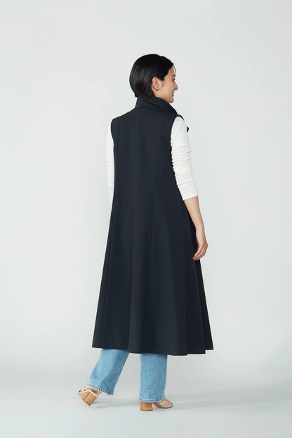 Stand neck flowing  dress(Dark navy)