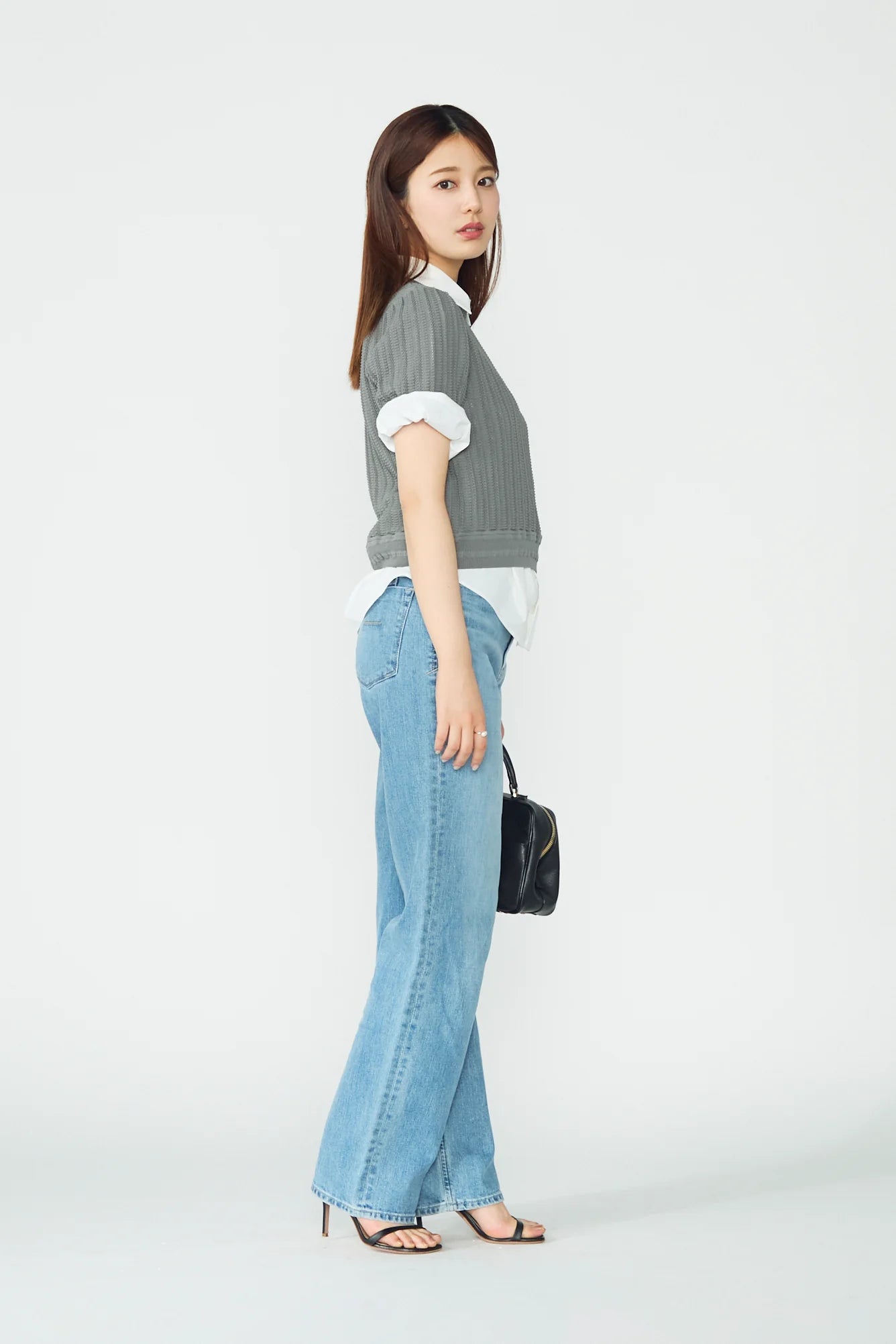 Jane half-sleeve knit tops (Gray)