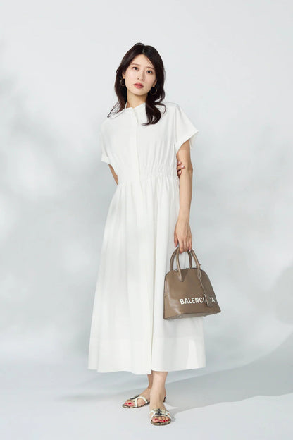 Shirring shirt dress(White)