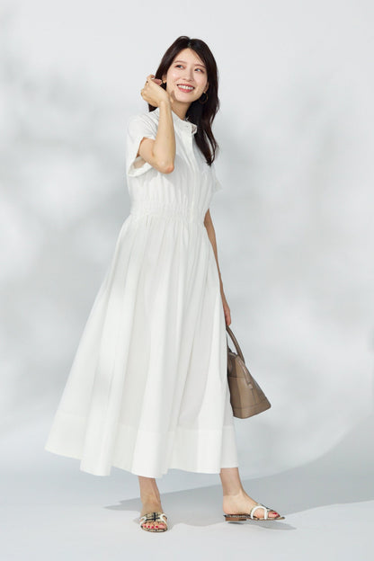Shirring shirt dress(White)