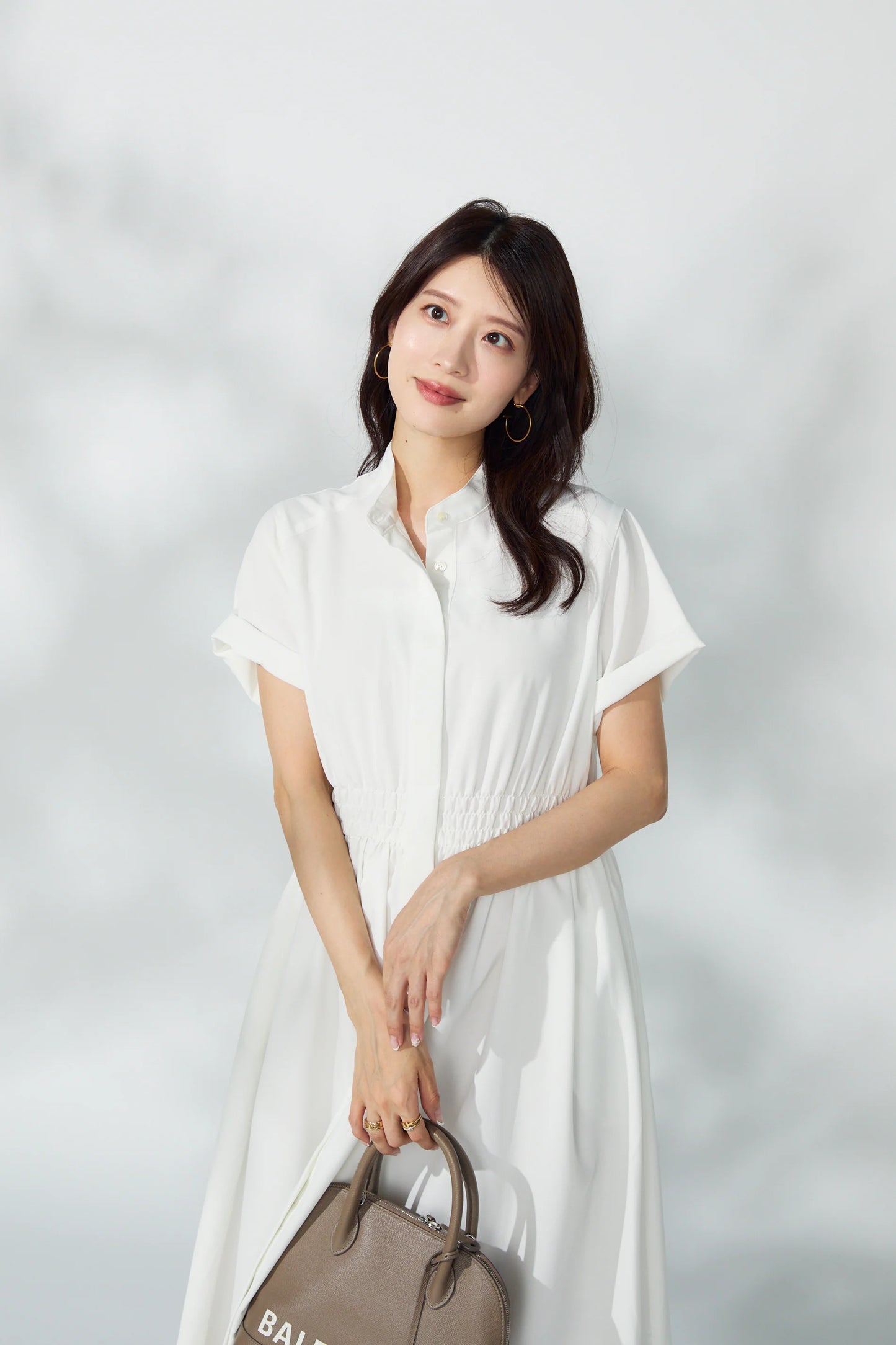Shirring shirt dress(White)