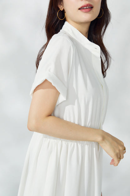 Shirring shirt dress(White)