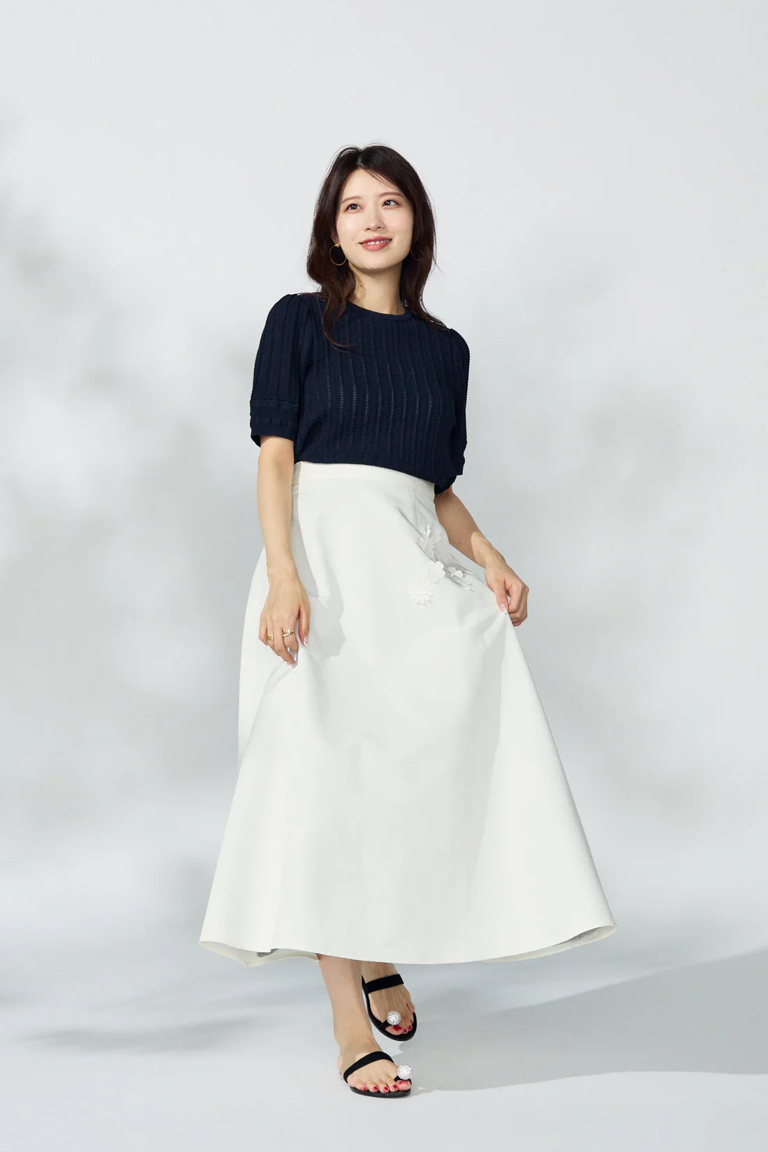 Jane half-sleeve knit tops (Navy)