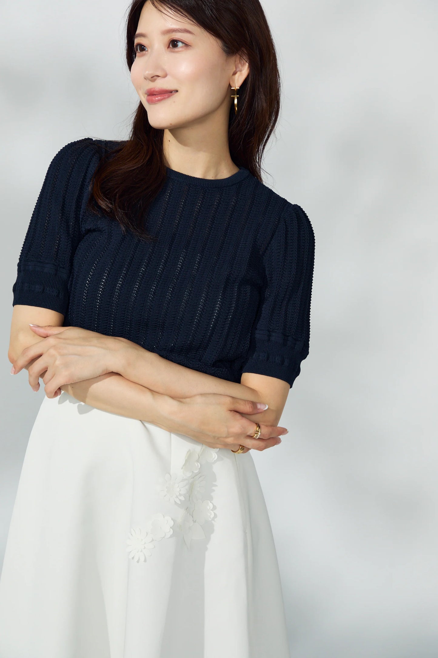 Bouquet grosgrain circular skirt(White)