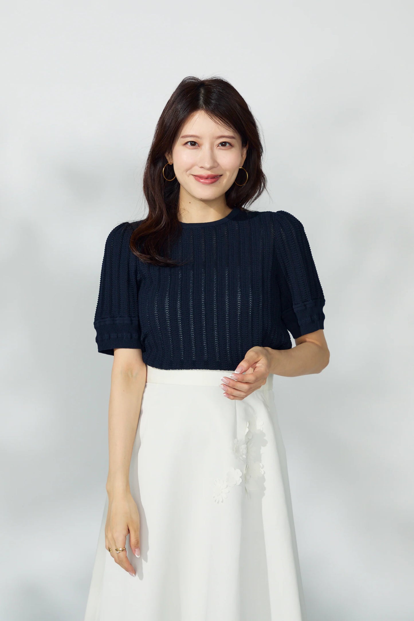 Jane half-sleeve knit tops (Navy)