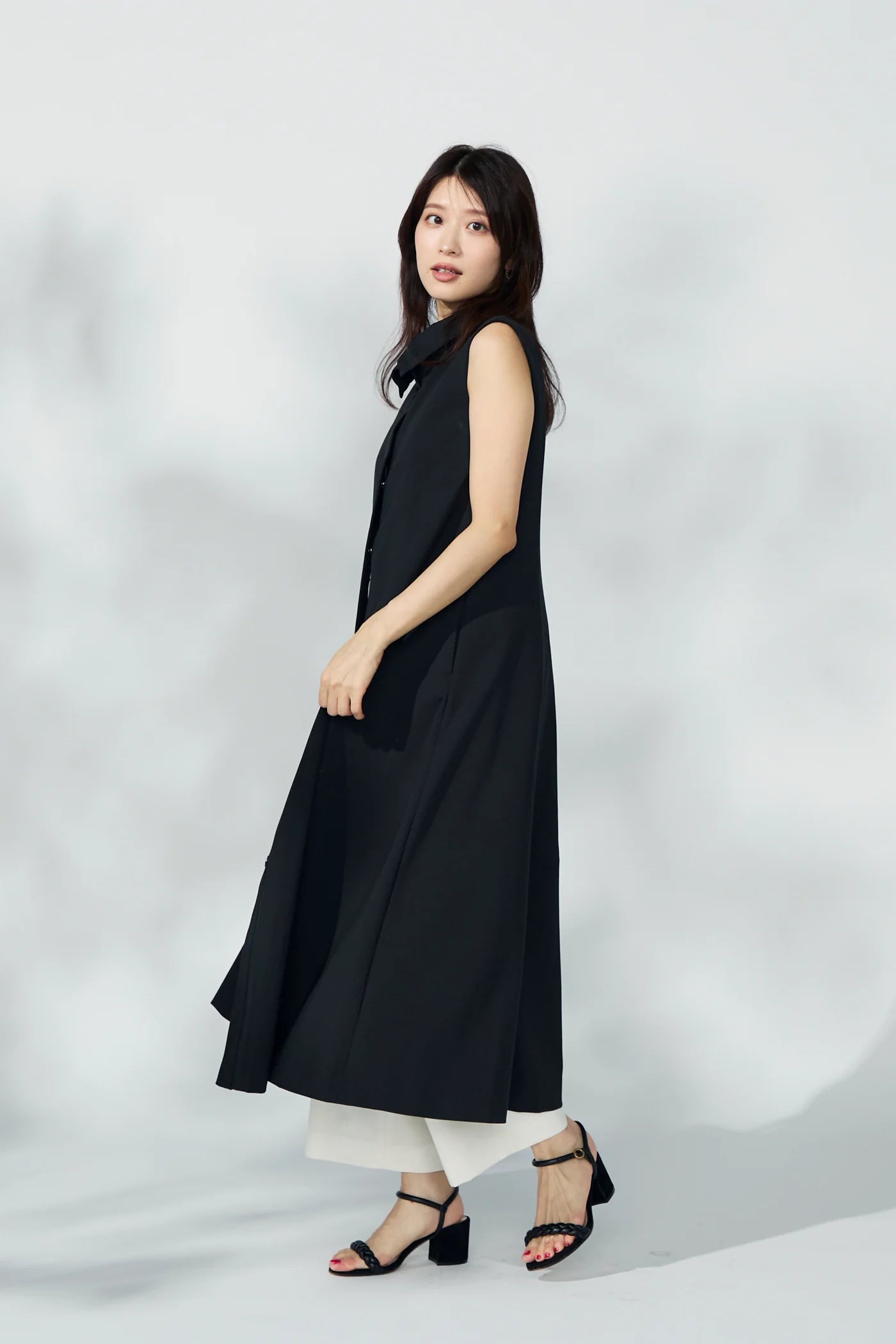 Stand neck flowing  dress(Charcoal Black)