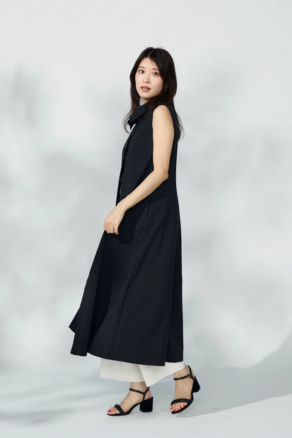 Stand neck flowing  dress(Charcoal Black)