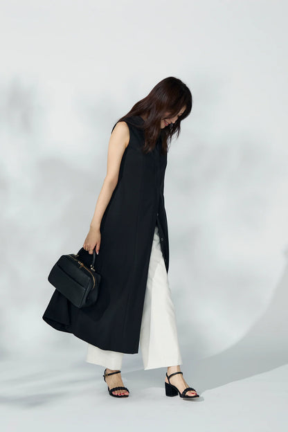 Stand neck flowing  dress(Charcoal Black)