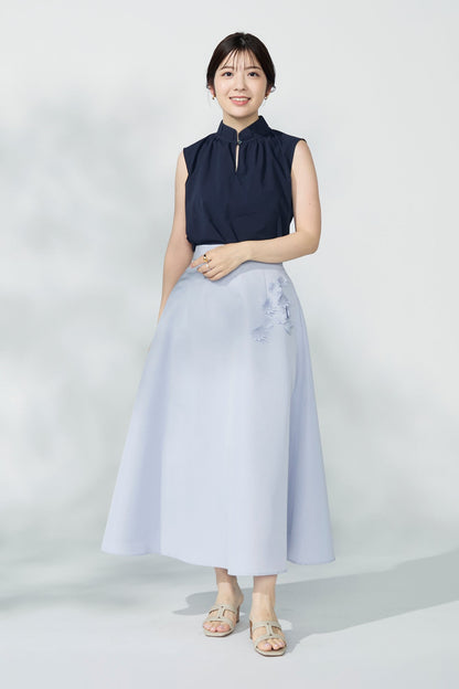 Bouquet grosgrain circular skirt(Blue gray)