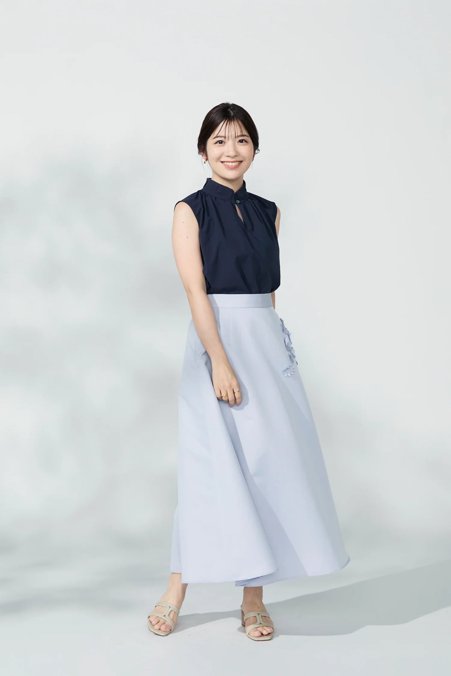 Bouquet grosgrain circular skirt(Blue gray)