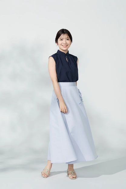Bouquet grosgrain circular skirt(Blue gray)