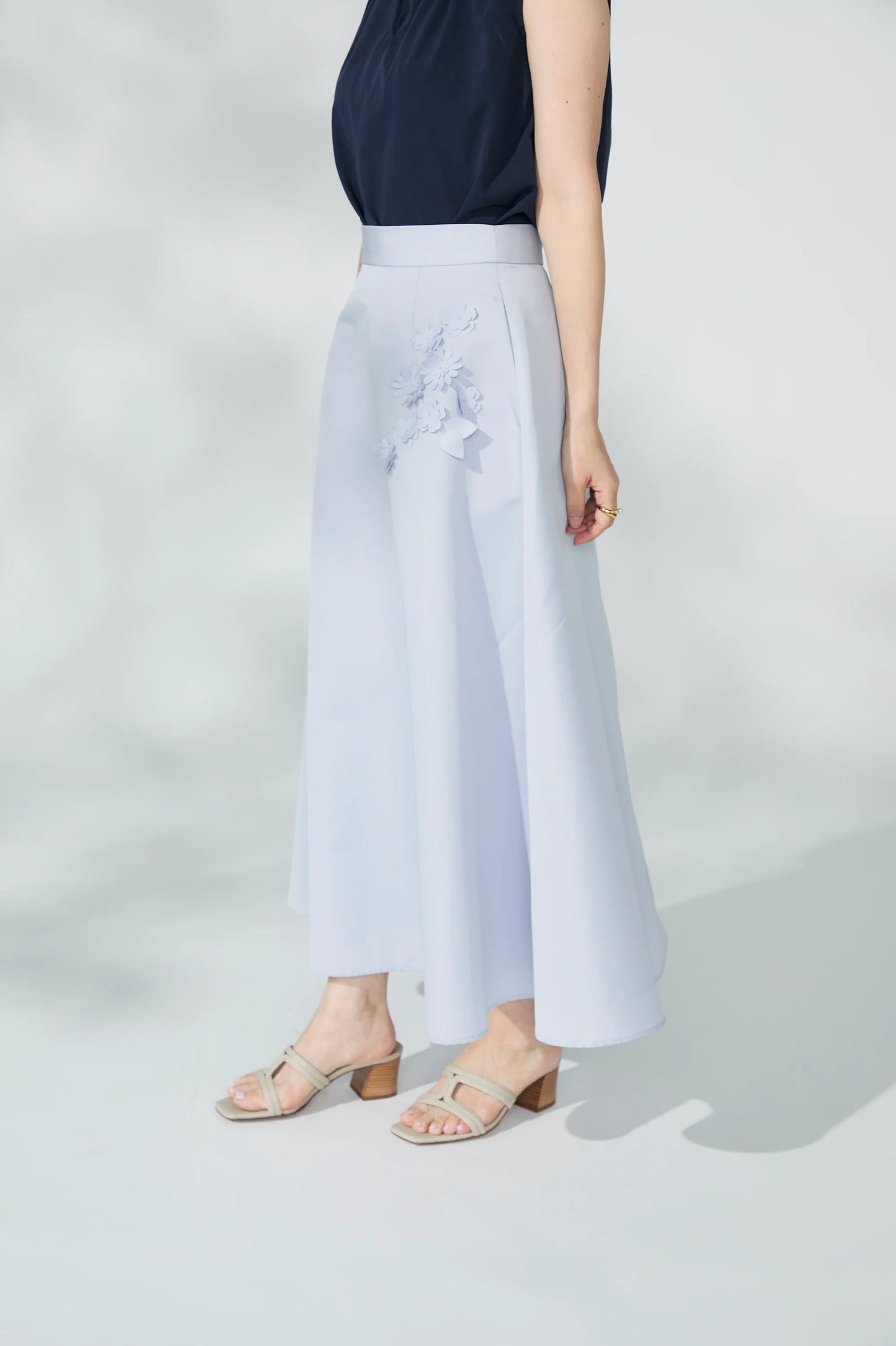 Bouquet grosgrain circular skirt(Blue gray)
