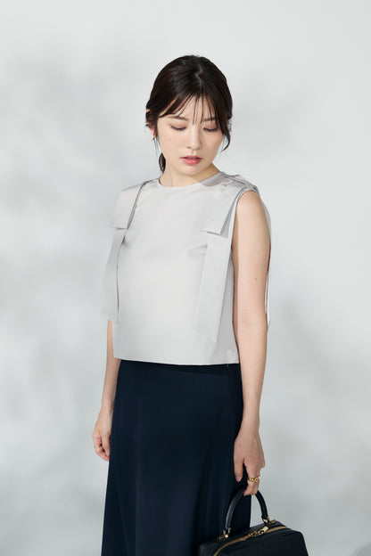 2way ribbon grosgrain tops(Beige)