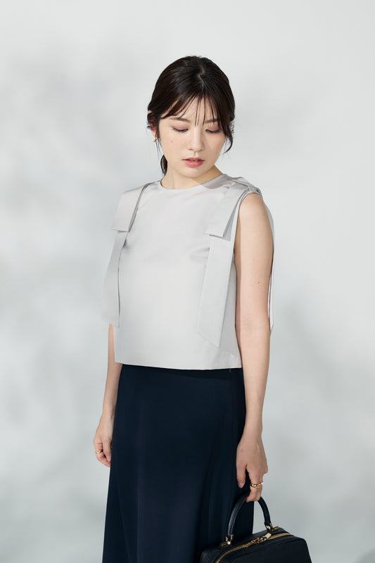 2way ribbon grosgrain tops(Beige)