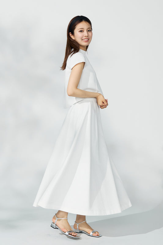 Blooming jacquard skirt (White/dot)