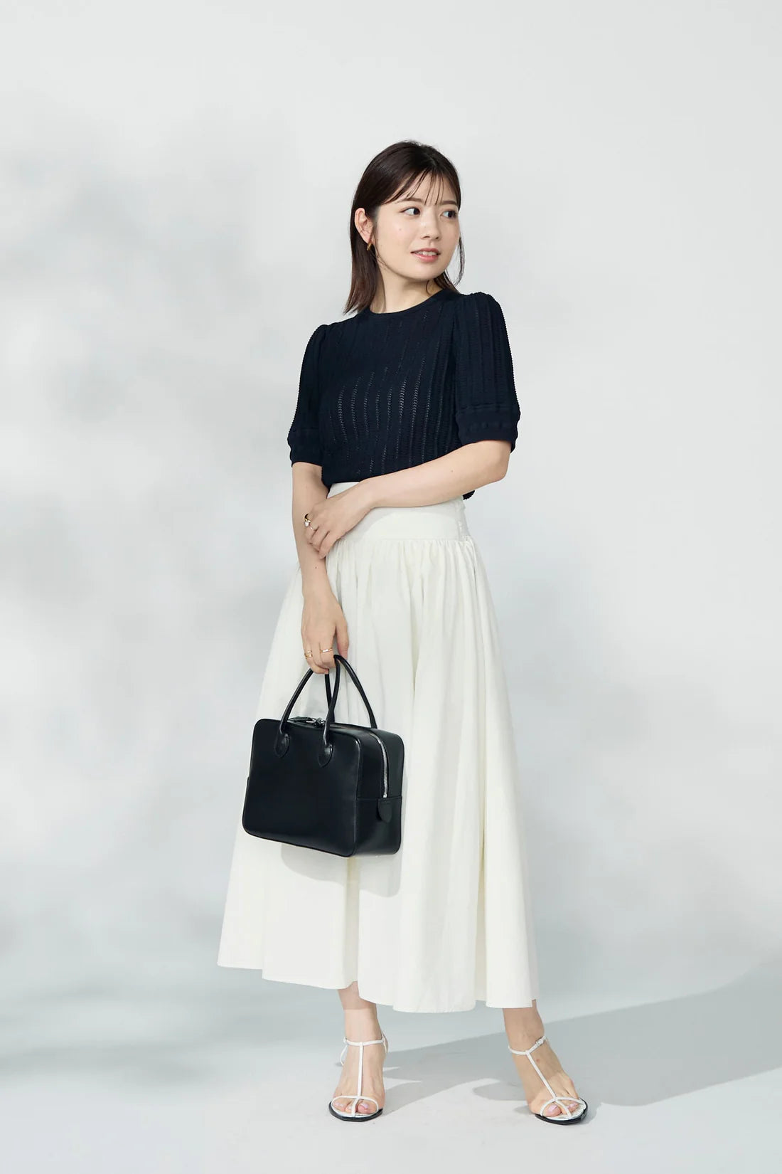 Jane half-sleeve knit tops (Navy)