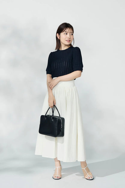 Jane half-sleeve knit tops (Navy)