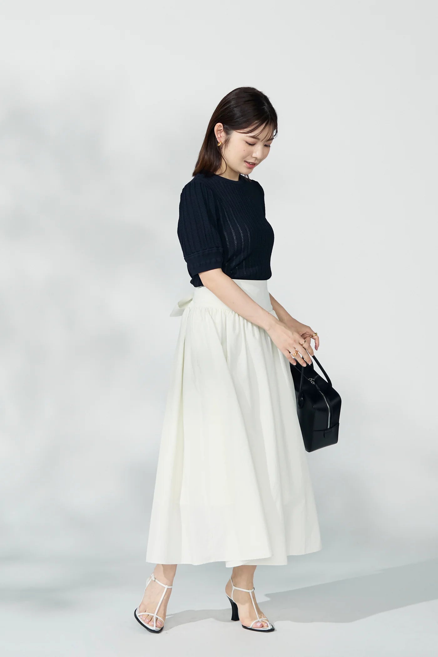 Jane half-sleeve knit tops (Navy)