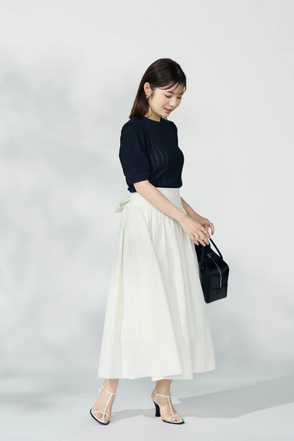 Jane half-sleeve knit tops (Navy)