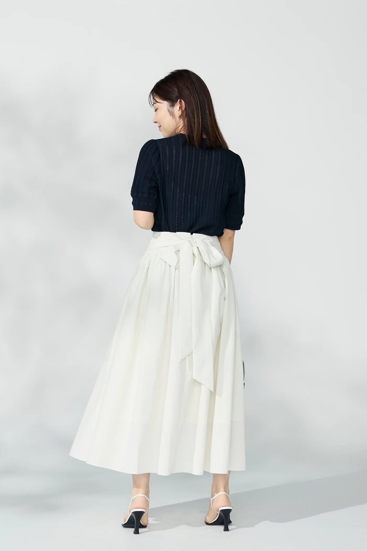 Jane half-sleeve knit tops (Navy)