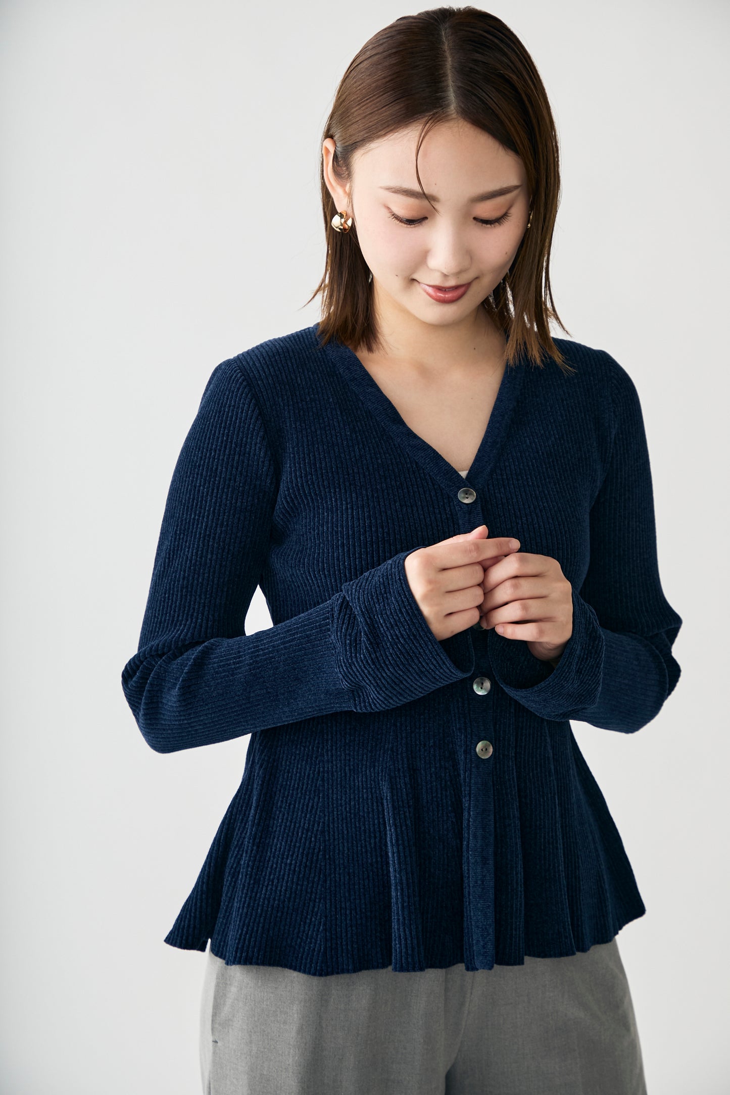 Velor touch bell cardigan(Navy)