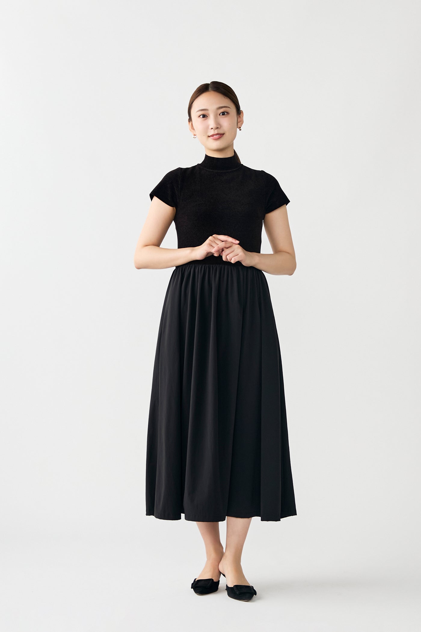 Velor touch knit dress(Black)